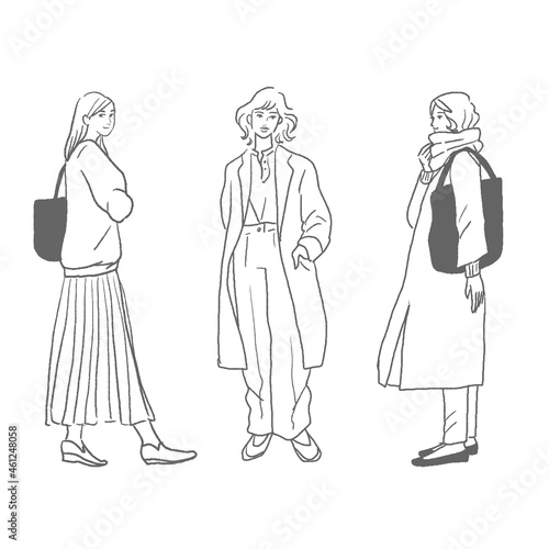 おしゃれな女性の線画ベクターイラスト