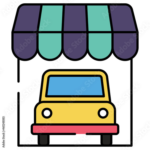 A flat design icon of car showroom