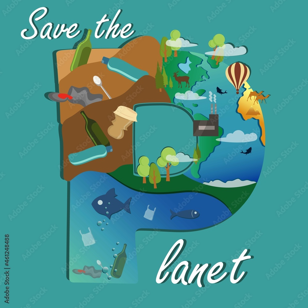 Illustration on the theme of ecology. Planet and environmental pollution.