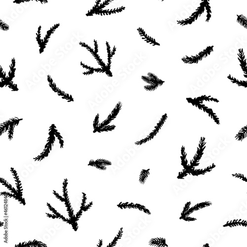 Seamless pattern with fir branches and twigs.