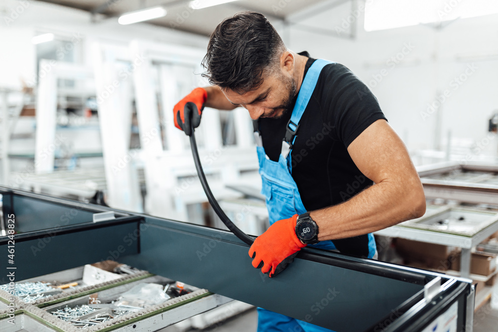 Factory for aluminum and PVC windows and doors production. Manual