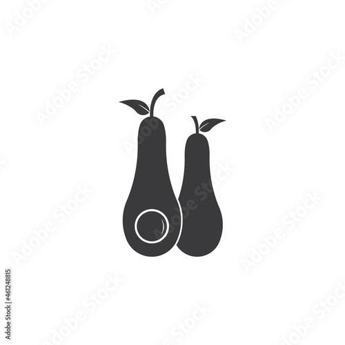 Avocado fruit logo template. Avocado half with leaf vector design.