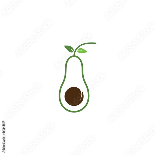 Avocado fruit logo template. Avocado half with leaf vector design.