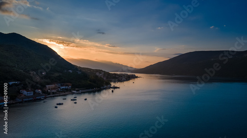 Sunrise in Bay of Kotor in Herceg Novi Montenegro