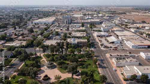 Morning aerial view of the downtown area of Tulare, California, USA. photo