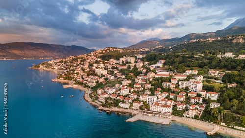 Aerial panoramic view of the Herceg Novi in Bay of Kotor Montenegro