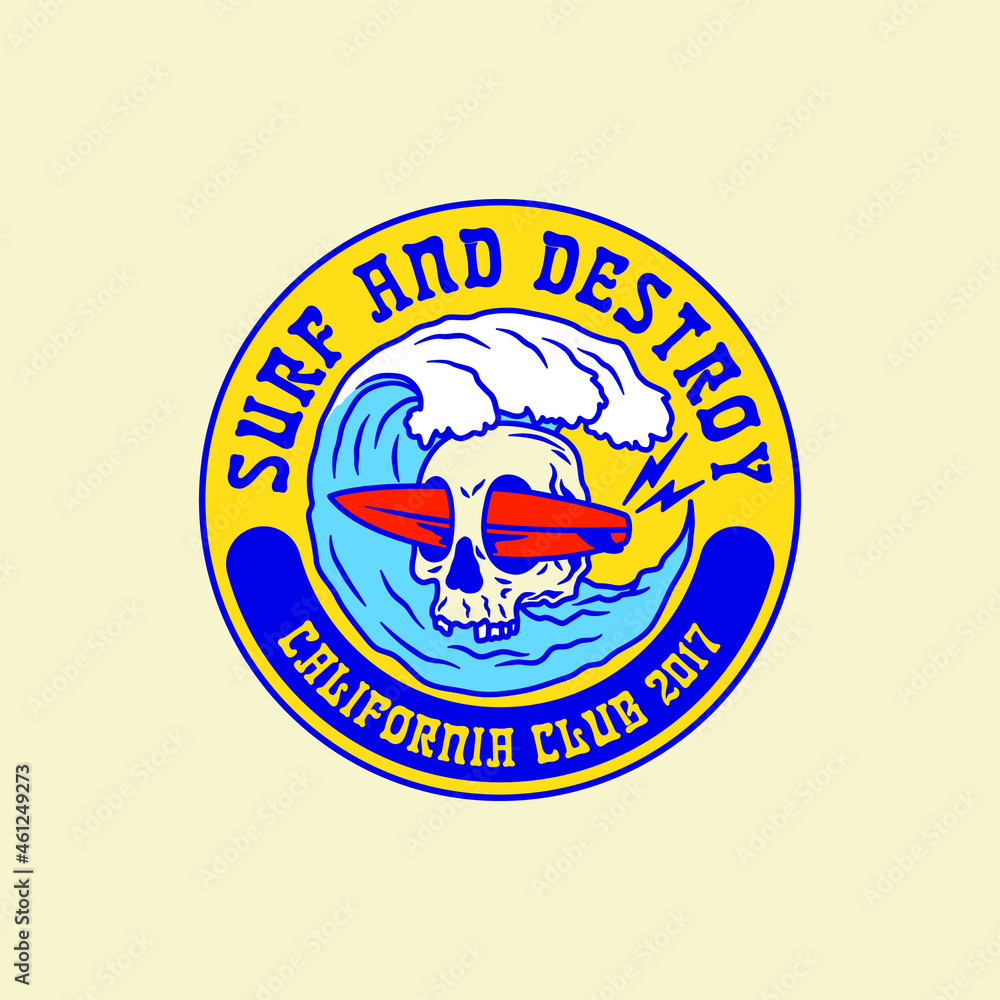 Illustration Summer Surfing Club Logo Badge
