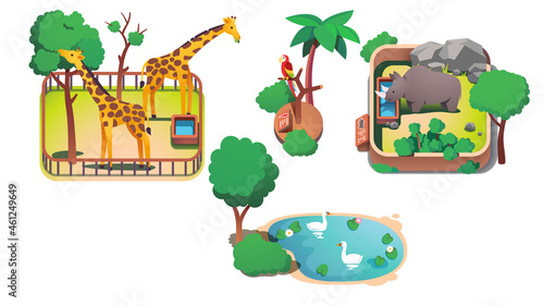 Exotic mammals and birds cartoon animals in zoo