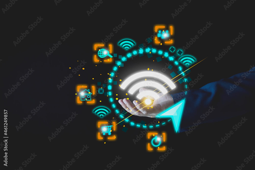 Wi-Fi wireless internet technology For convenience In daily life, wireless internet concept provides free WiFi network signal. Wi-Fi wireless internet technology For convenience In daily life, wireless internet concept provides free WiFi network signal.