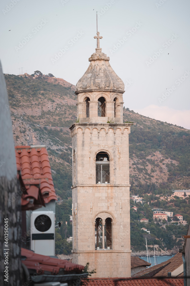 Dubrovnik Clock Tower or Bell Tower in Luza Square. It's also known as Susak Bell Tower built in the 14th century. Travel to Dubrovnik, Hrvatska, where most people visit the old town in Croatia