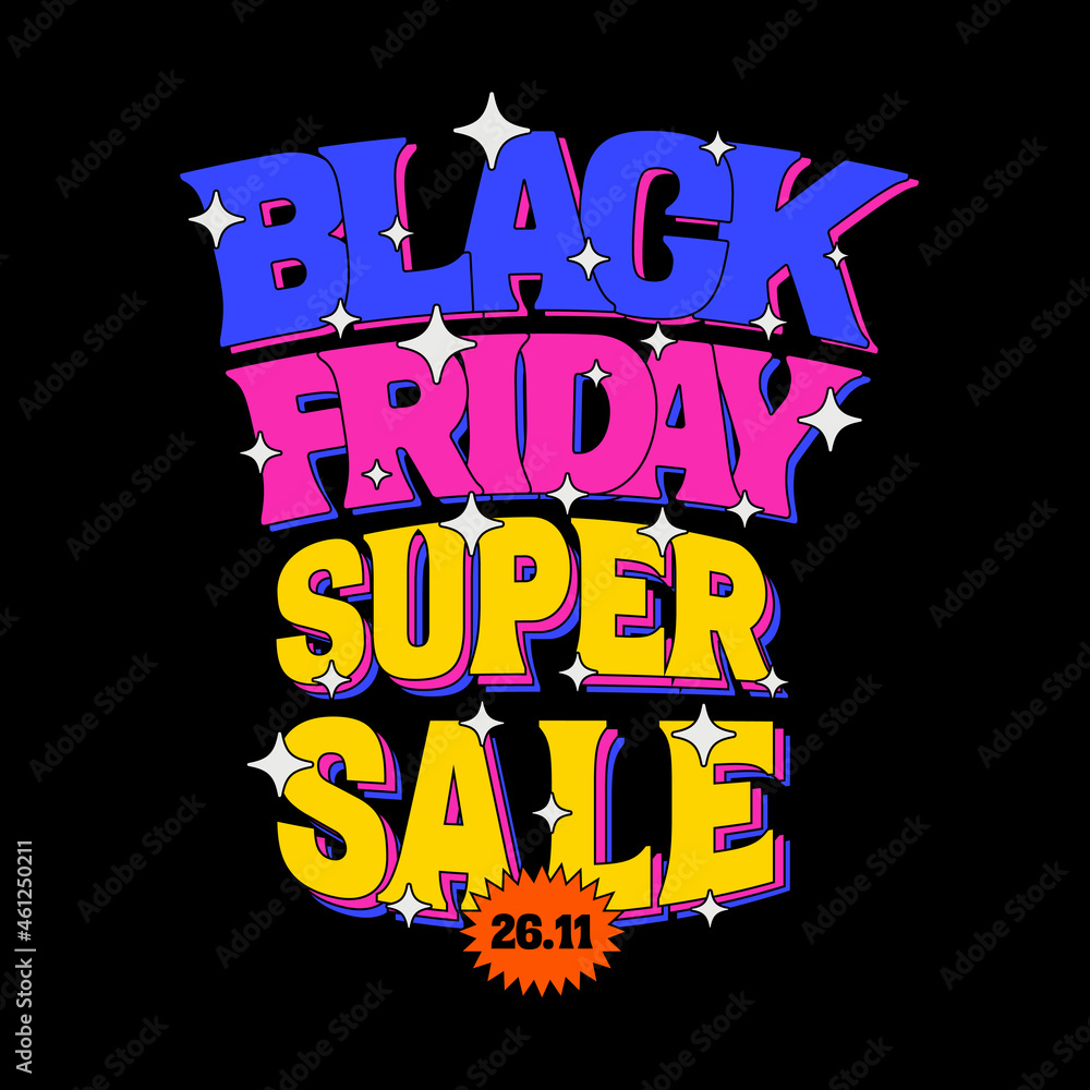 Comic Trendy Black Friday Super Sale Vector Illustration.