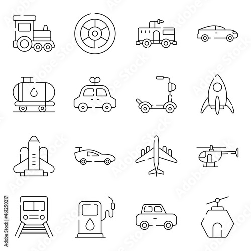 Pack of Transport and Vehicles Linear Icons 

