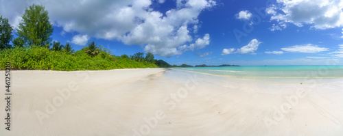 tropical beach at anse volbert on praslin on the seychelles