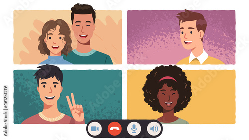 Group distant video conference call with 4 people