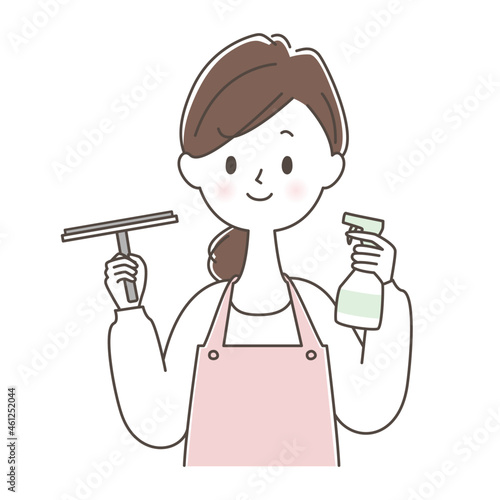 窓掃除をする女性