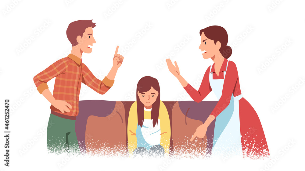 Angry mother, father fighting in daughter presence Angry mother, father fighting in daughter presence