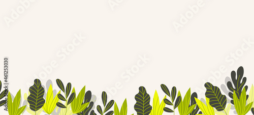 Floral web banner with drawn color exotic leaves. Nature concept design. Modern floral compositions with summer branches. Vector illustration on the theme of ecology, natura, environment