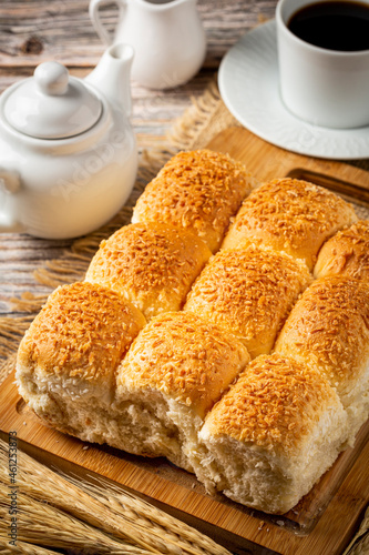 Breakfast table with coconut bread. photo