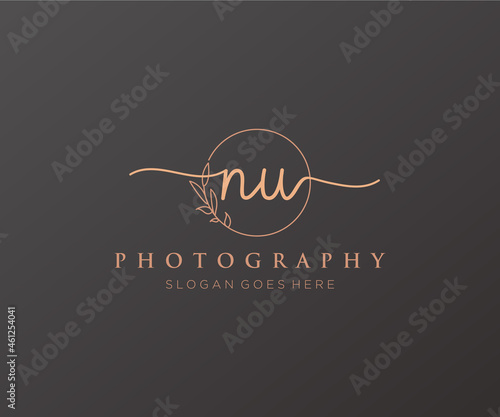 Initial NU feminine logo. Usable for Nature, Salon, Spa, Cosmetic and Beauty Logos. Flat Vector Logo Design Template Element.
