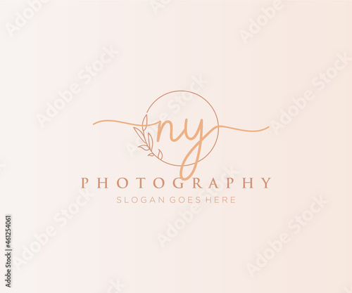 Initial NY feminine logo. Usable for Nature, Salon, Spa, Cosmetic and Beauty Logos. Flat Vector Logo Design Template Element.
