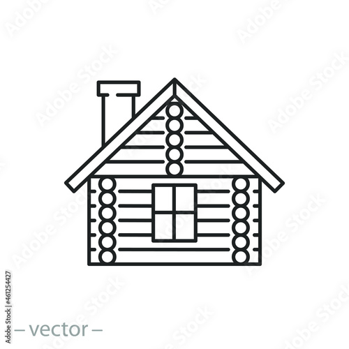 wood or log house icon, eco building, modern blockhouse, home of tree, thin line symbol on white background - editable stroke vector illustration eps10