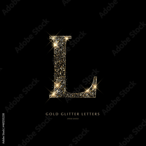 Glittering golden letters on a black background, shiny letters