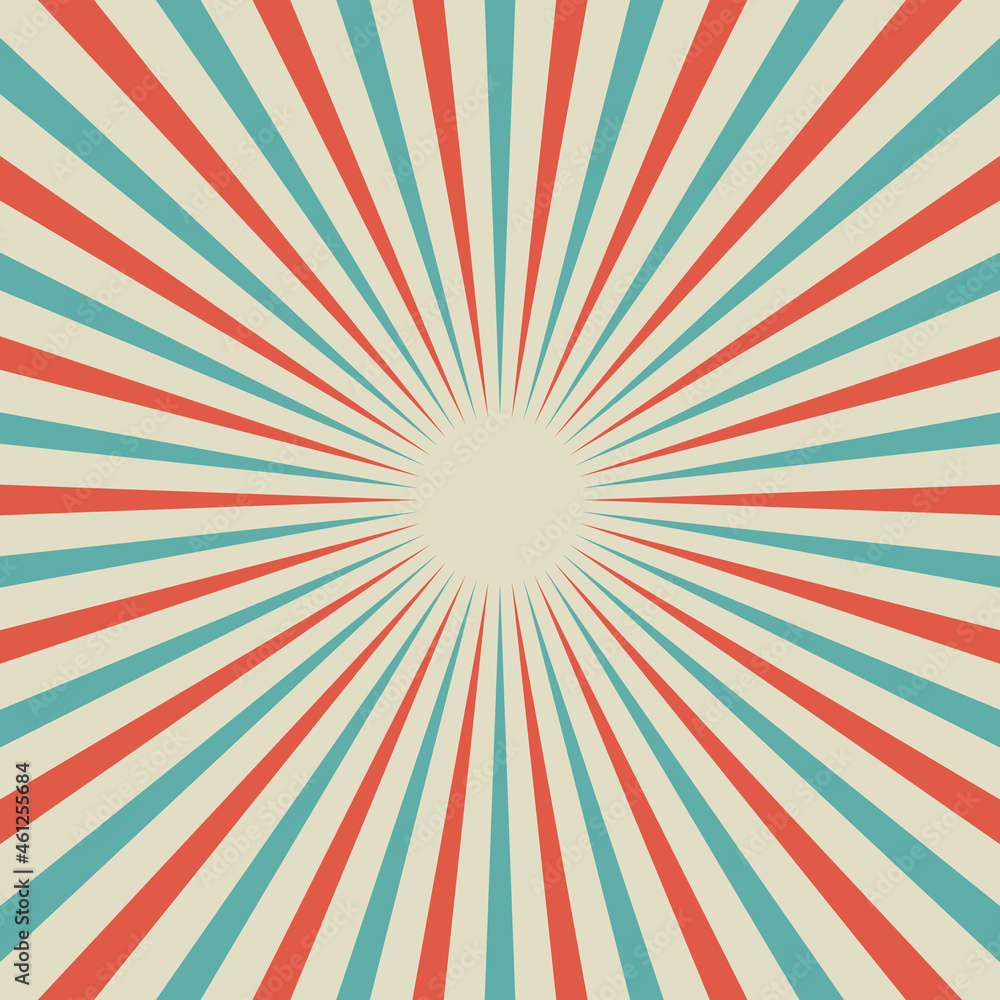 Obraz premium Sunlight retro wide horizontal background. Pale red and beige color burst background.