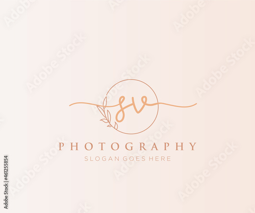 Initial SV feminine logo. Usable for Nature, Salon, Spa, Cosmetic and Beauty Logos. Flat Vector Logo Design Template Element.