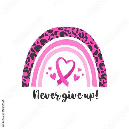 Stop cancer. Fight cancer. Motivation lettering. Pink ribbon illustration vector