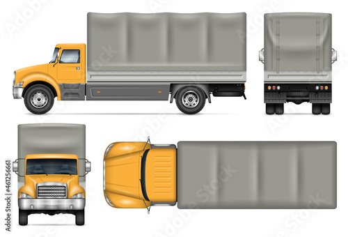 Truck vector mockup on white for vehicle branding, corporate identity. View from side, front, back, top. All elements in the groups on separate layers for easy editing and recolor.