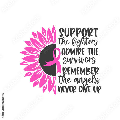 Breast Cancer Awareness Month with Pink sunflower Wings Ribbon for Support Campaign