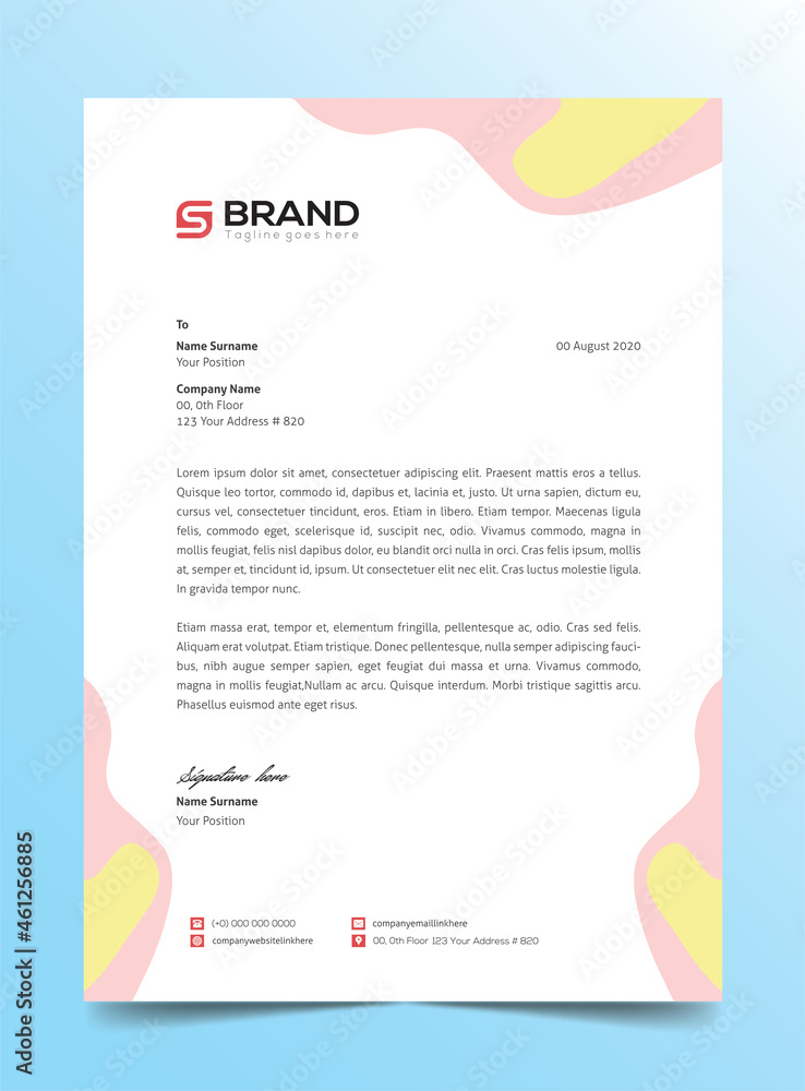 Fototapeta premium Abstract Letterhead Design Modern Business Letterhead Design Template creative red letterhead design pink yellow lite color letterhead letter head elegant layout