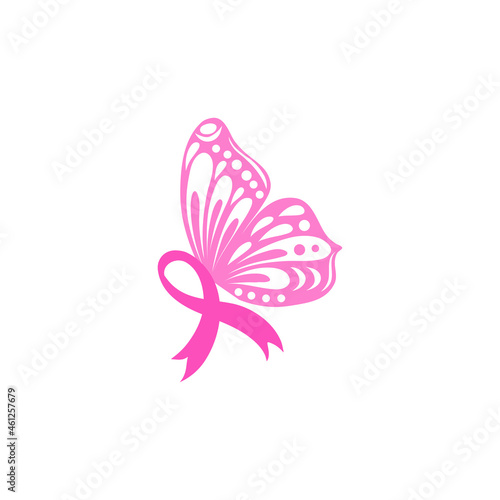 Breast Cancer Awareness Month with Pink Butterfly Wings Ribbon for Support Campaign
