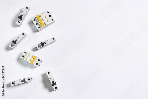 Automatic circuit breakers isolated on white background - copy space photo