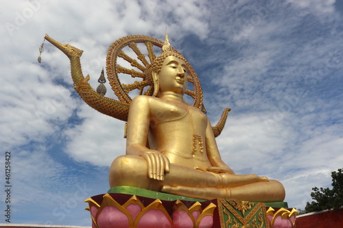 Big buddha in Koh Samui in Thailand sitting. Travelling in summer during corona