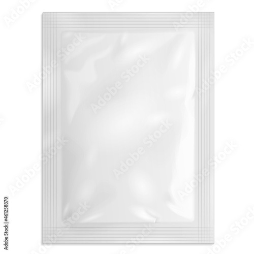 Mockup Blank Retort Foil Pouch Packaging Medicine Drugs Or Coffee, Salt, Sugar, Sachet, Sweets Or Condom. Illustration Isolated On White Background. Mock Up Template.