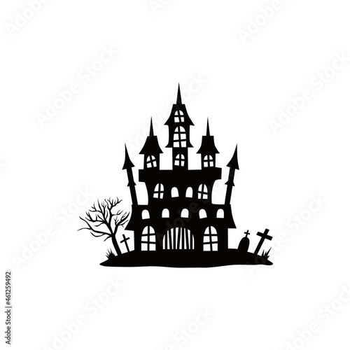haunted houses for Halloween. castles with monsters. Black house sieves. Vector illustration for kids. Tattoo.