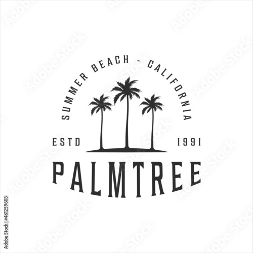 palm or coconut tree logo vintage vector illustration template icon design. retro island with typography style concept