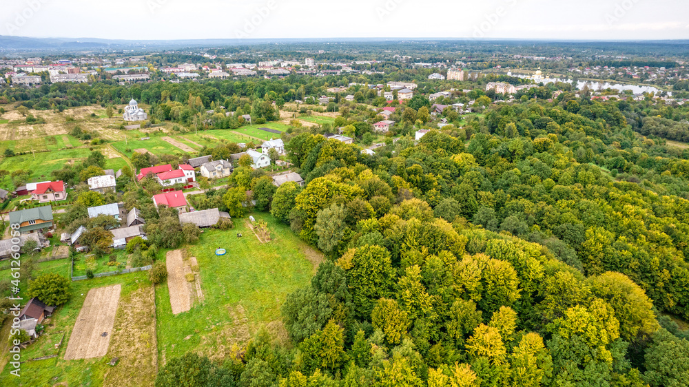 Top view of the center of Dolyna, Ivano-Frankivsk region, Ukraine