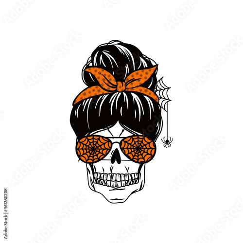 Halloween messy bun. Holiday mom life design with quote: Spooky mama. funny mom