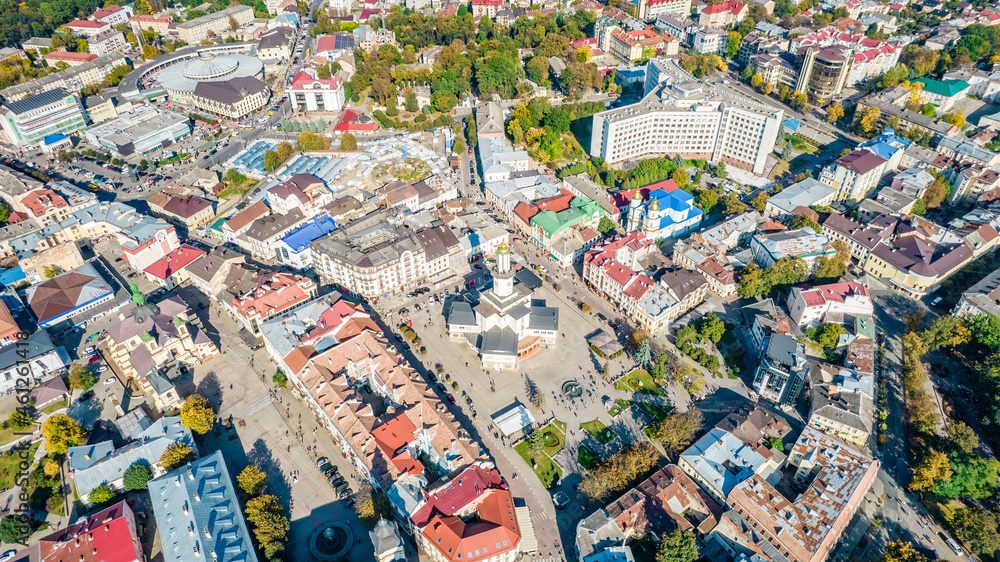Top view of the historic center of Ivano-Frankivsk, Ukraine