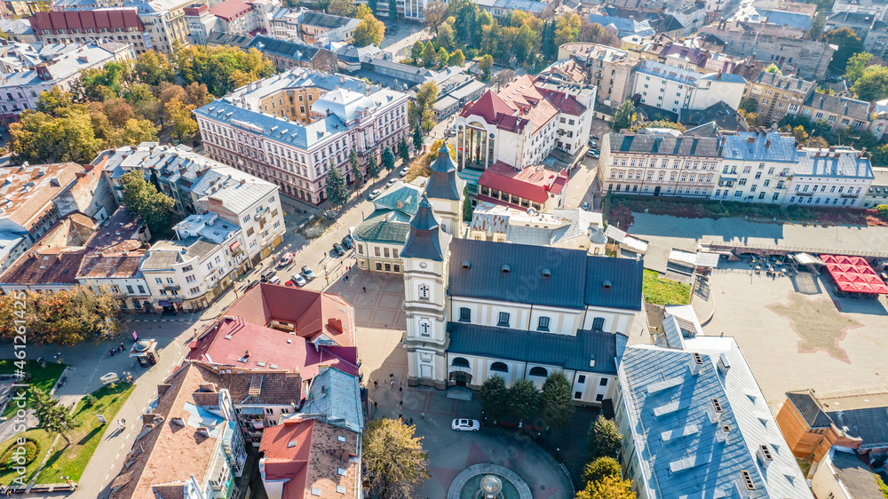 Obraz premium Top view of the historic center of Ivano-Frankivsk, Ukraine