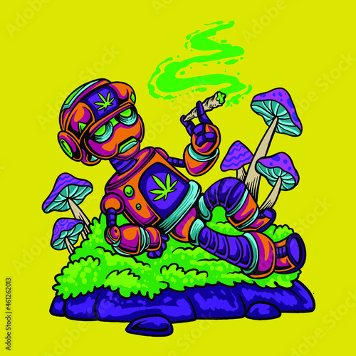 Chilling Robot character smoking cannabis 