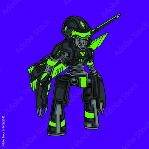 Dark night assassin robot cartoon