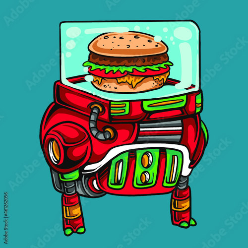Fast food burger robot cartoon