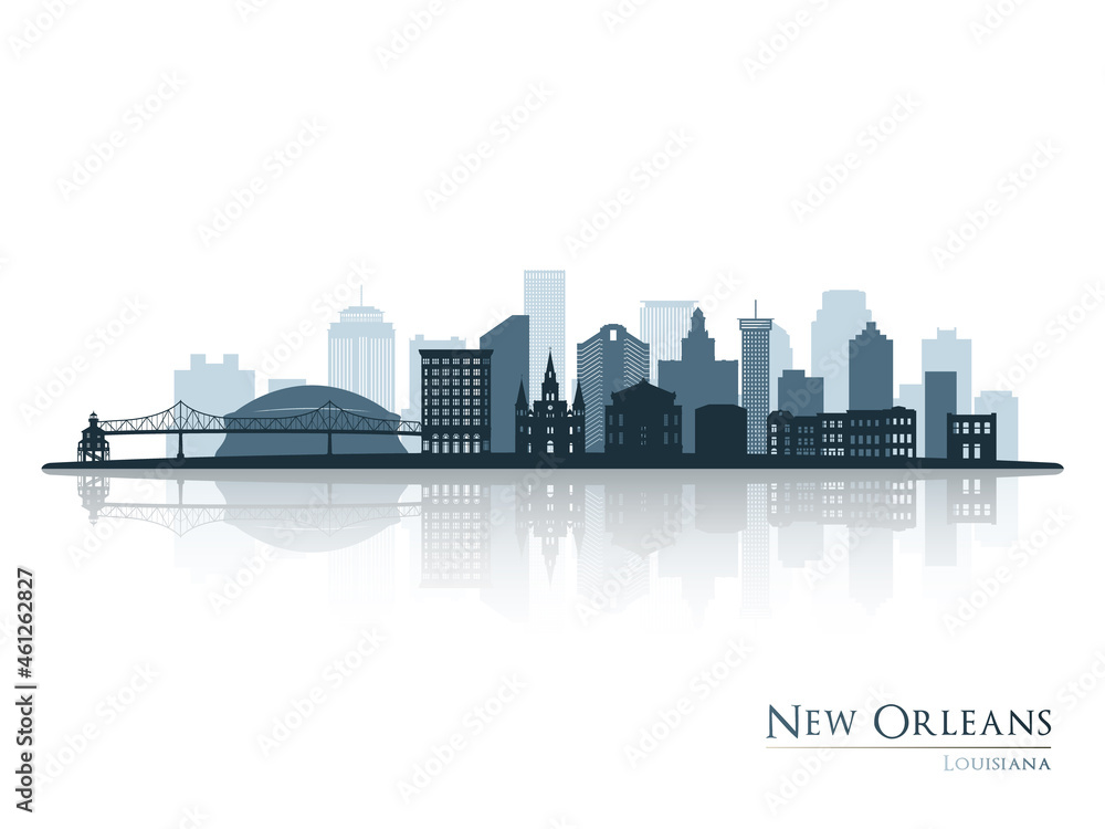 New Orleans skyline silhouette with reflection. Landscape New Orleans ...
