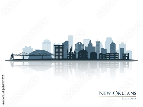 New Orleans skyline silhouette with reflection. Landscape New Orleans, Louisiana. Vector illustration.