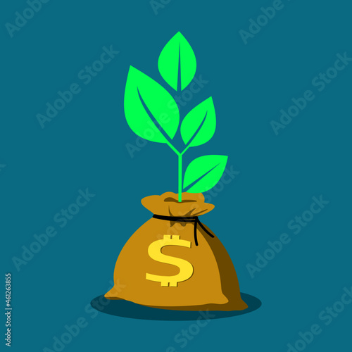 The growth of trees produced by money bags. financial growth ideas