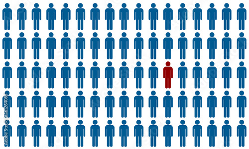 Unique person in the crowd, Red color figures among crowd. Flat design Illustrations