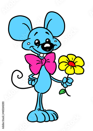 Character little mouse giving gift flower illustration 